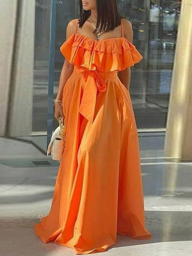 Elegant Office Dress Solid Ruffled Sexy Off Shoulder A-Line Dress Holiday Beach Robe