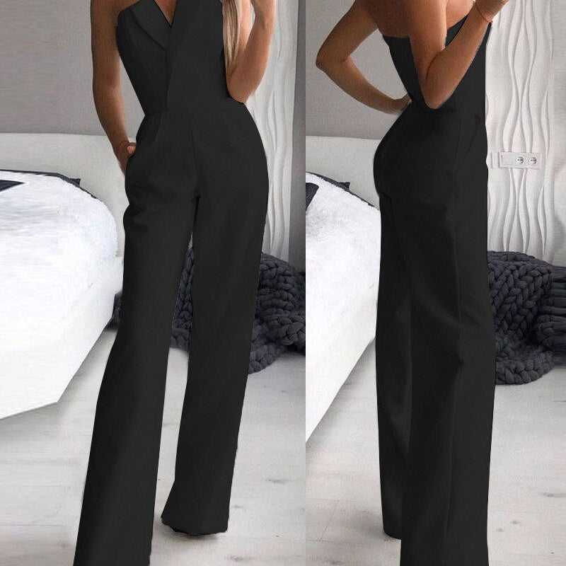 Elegant Slim Office Lady Black Strapless Jumpsuits for women 2022 Summer New Sexy Sleeveless White Red Wide leg Jumpsuits
