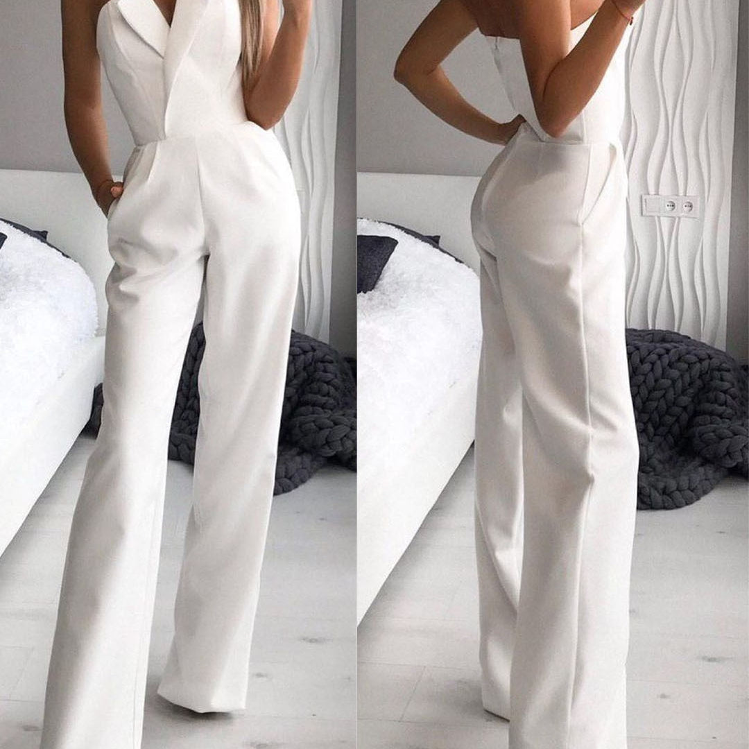 Elegant Slim Office Lady Black Strapless Jumpsuits for women 2022 Summer New Sexy Sleeveless White Red Wide leg Jumpsuits