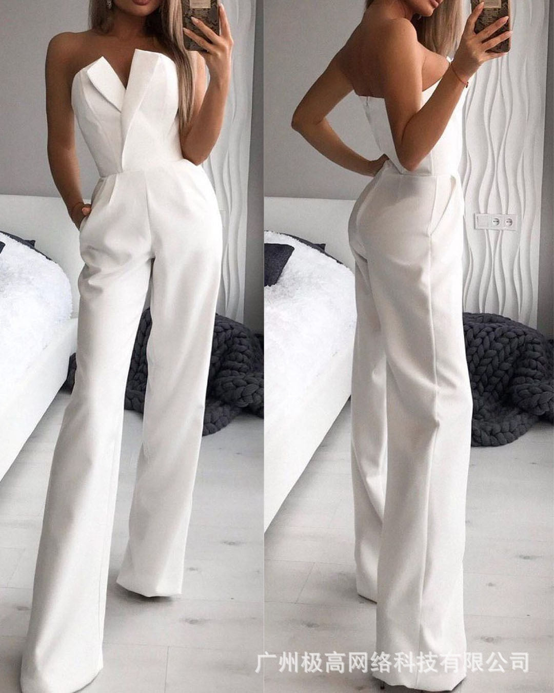 Elegant Slim Office Lady Black Strapless Jumpsuits for women 2022 Summer New Sexy Sleeveless White Red Wide leg Jumpsuits