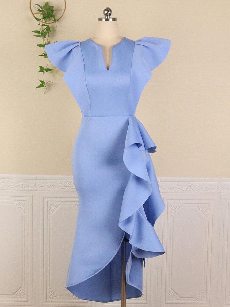 Elegant Woman Ceremony Dress Ruffle Slit Sexy Stylish Occasion Vestido Date Out Night Celebrate Princess Event Robe Summer