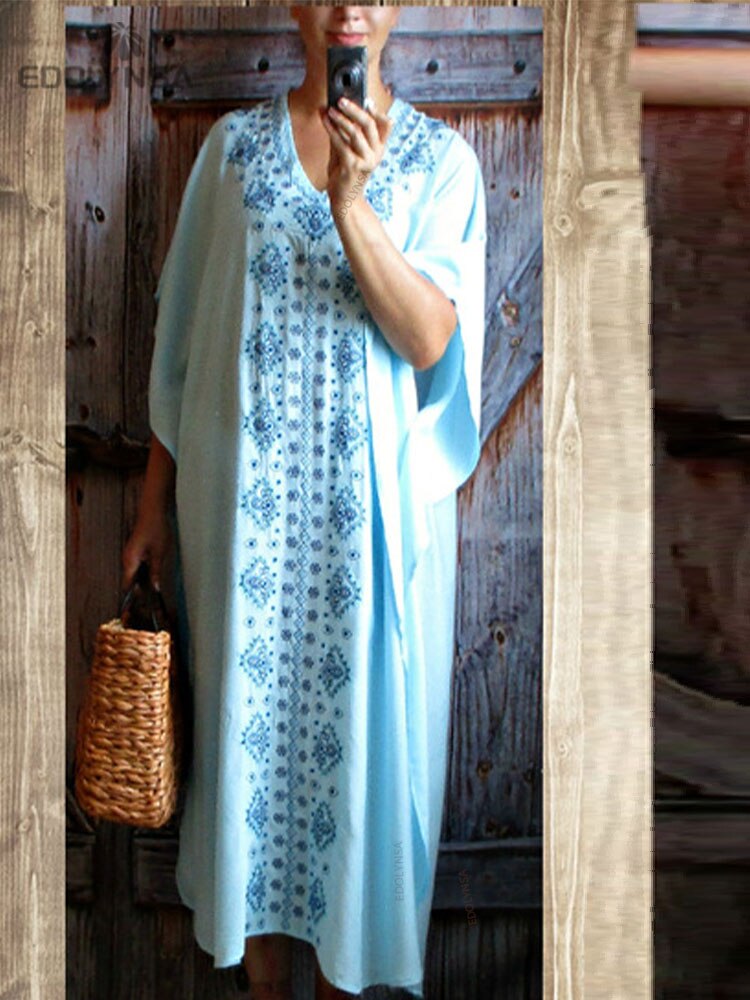 Embroidery Cotton Beach Kaftan Cover up Saida de Praia Swimsuit Bikini cover up Tunics