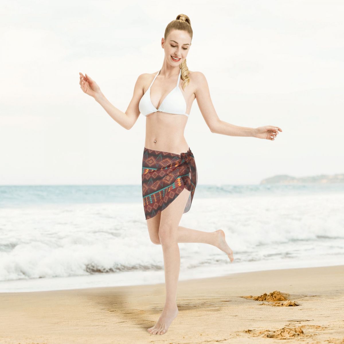 Ethnic Southwestern Navajo Polyester Swimwear Pareo Scarf Cover Ups Bikinis Cover-Ups Skirts Beach Dress