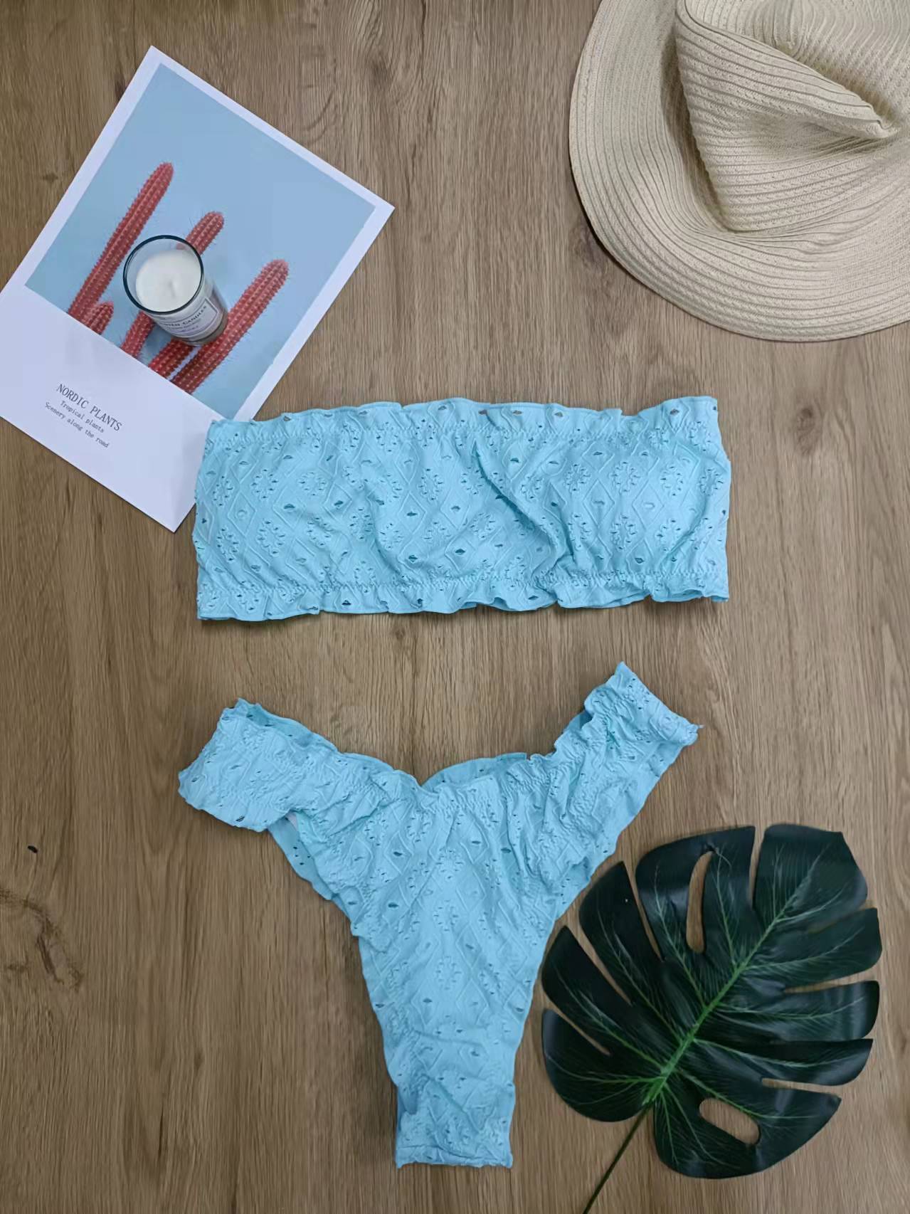 European And American Bikini New Sexy Split Swimsuit Lake blue