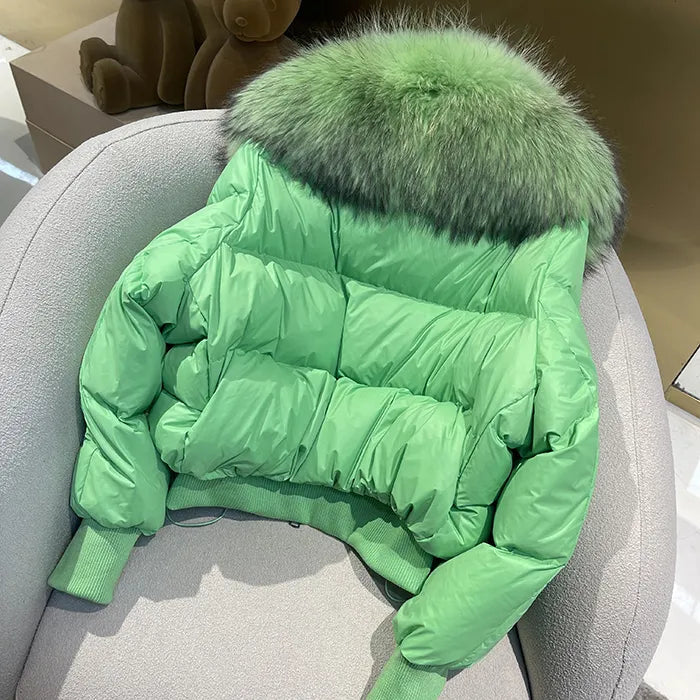 European Version 2024 Winter New Light Luxury All-match Big Fur Collar Loose Women's Long-Sleeved Bread Korean Version Down Jack