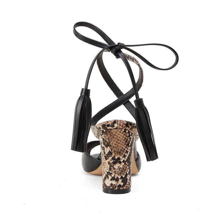 European and American Summer New Snake Shaped Round Head Sandals Thin High Heel Fish Mouth Fashion Catwalk Large Size Sandals