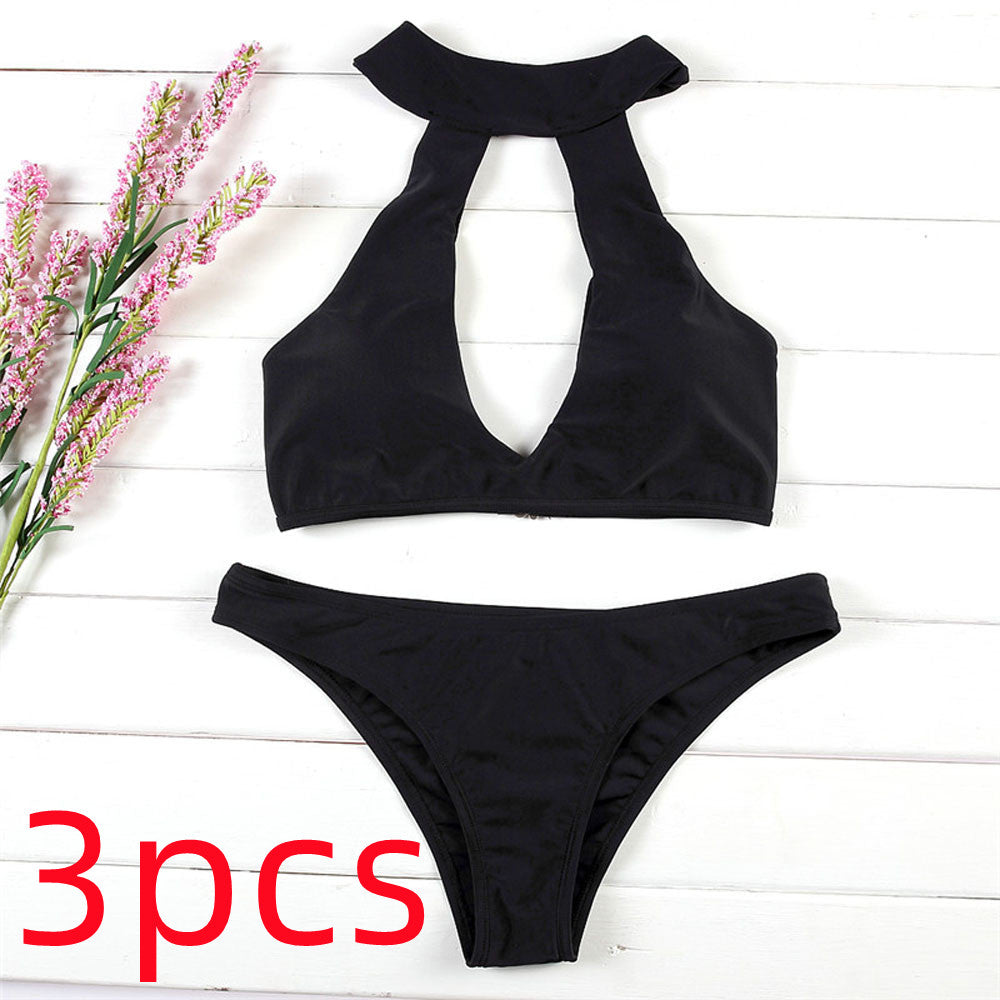 European and American bikini sexy ladies swimsuit 3pcs Black