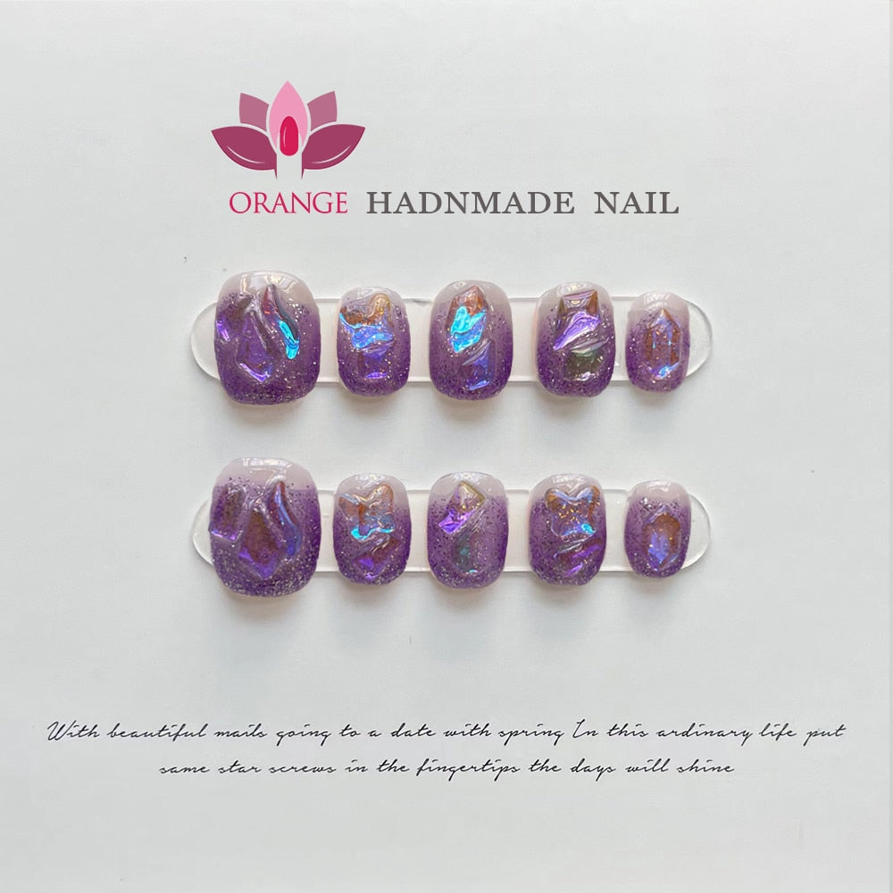 Expensive Press on Nail Korean Short Manicure Pre Decorated Full Cover Fake Nails With Rhinestones Wearable Handmade Finger Nail