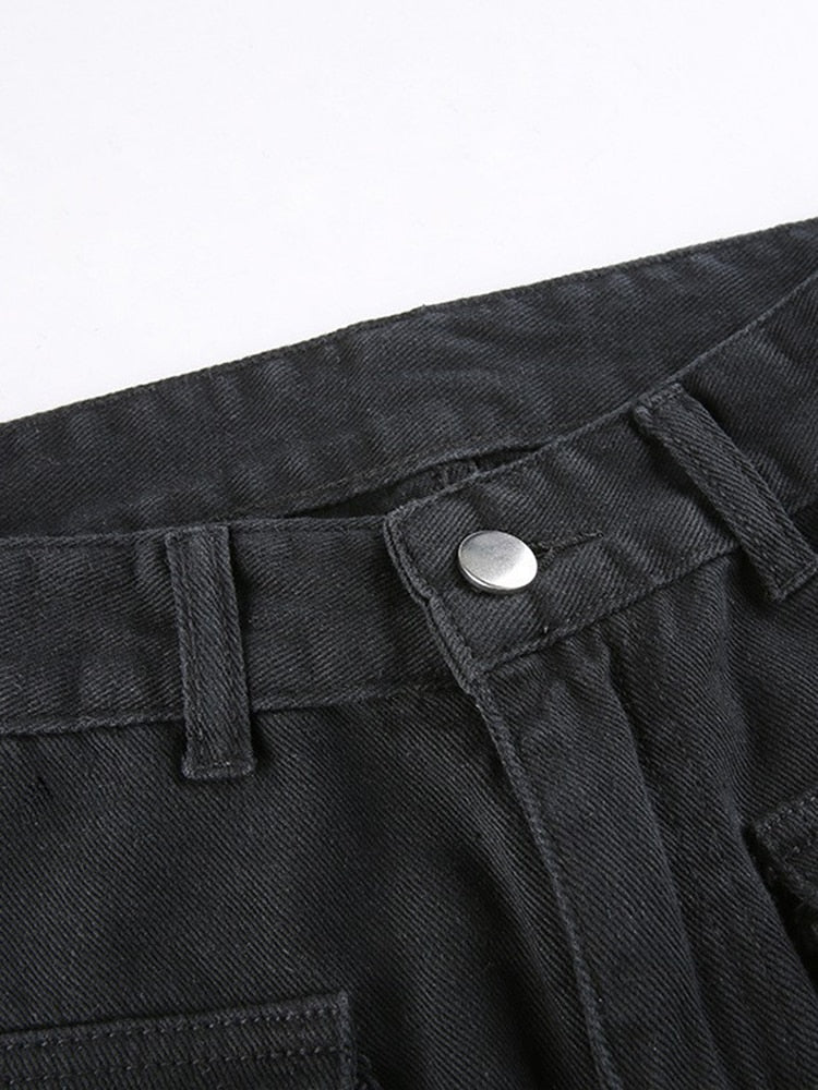 Eyelet Buckle Cyber Punk Goth Baggy Jeans Y2K Woman Techwear Dark Academic Solid E Girl Cargo Pants Denim Gothic Hippie Trousers