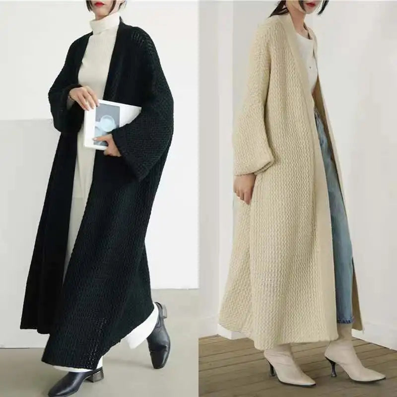 FIGOHR Casual Thick Long Knitted Cardigan Woman Plus Size Loose Plain Sweater 2023 Autumn Winter Female Coat Streetwear