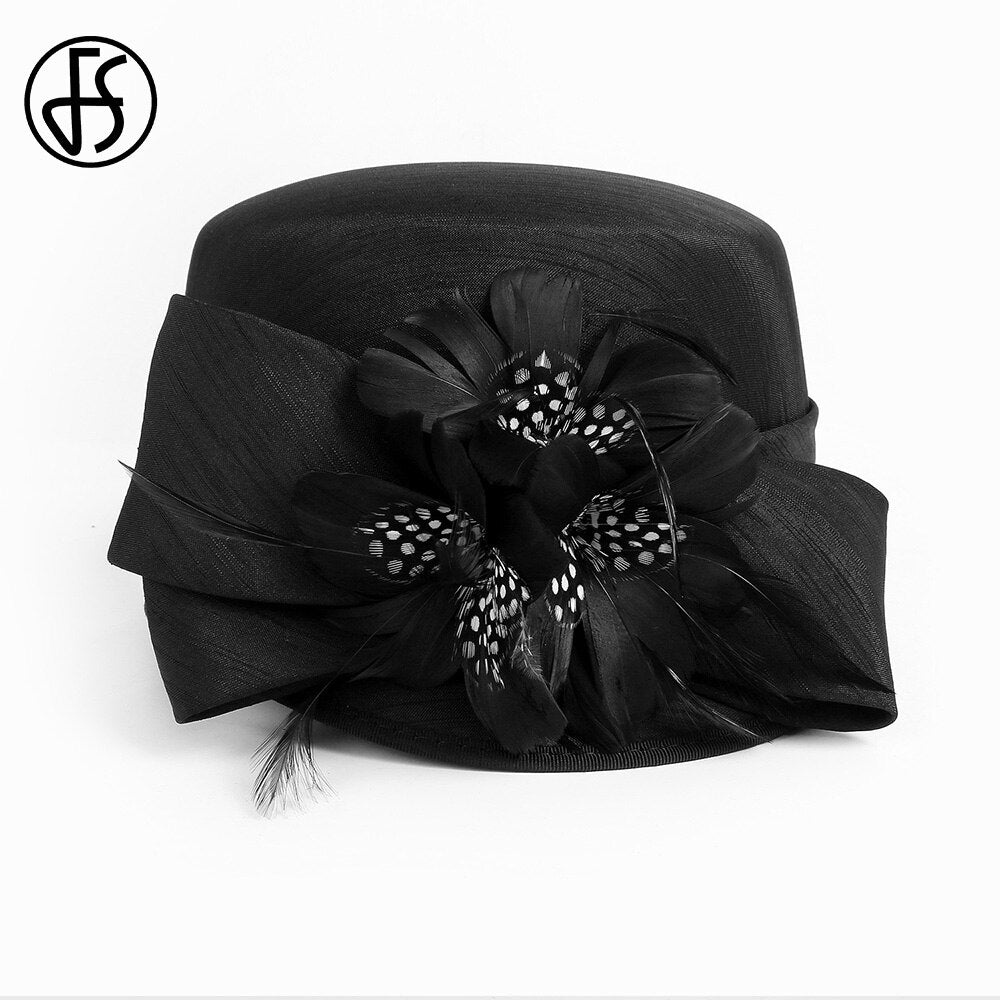 FS 2024 Luxury Woman Sun Hat Wedding Ceremony Fashion Elegant Millinery Tea Party Bowler Cap Flower Feather Bucket Hats Female