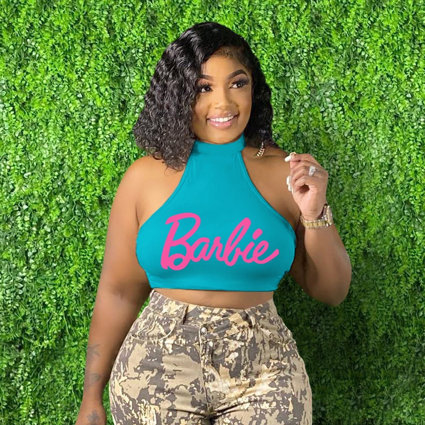 Fahion Ladies Suspenders Barbie Letter Printed Sexy Tube Top Camisole Y2K Girls Women Sleeveless Tops Summer Vest Gifts green 1