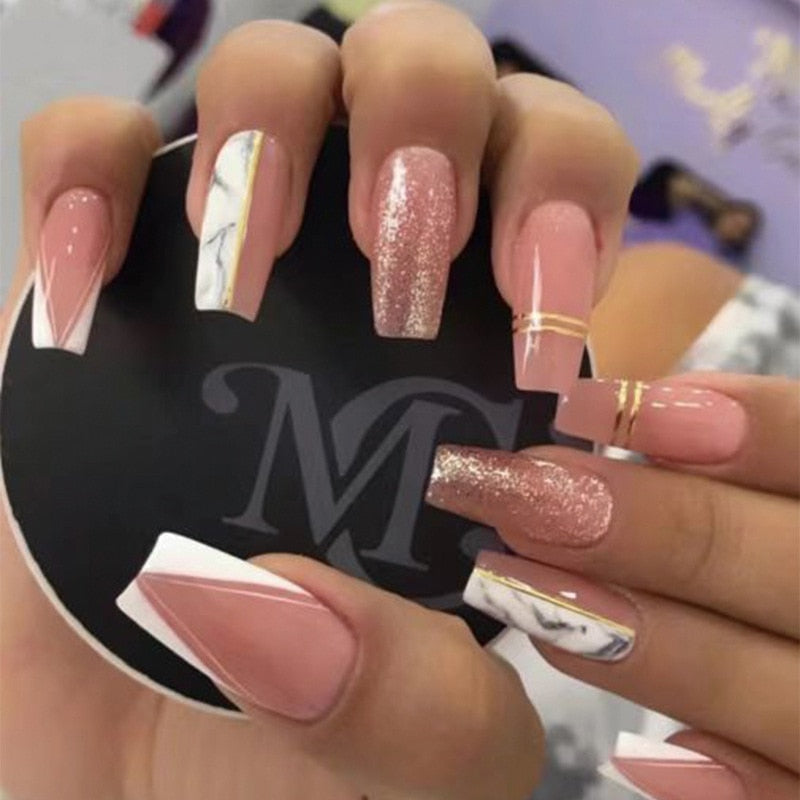 Fake Nails Heart Pattern Full Cover Fake Nails DIY Glue Press On Nails Nail Supplies For Professionals JP1858