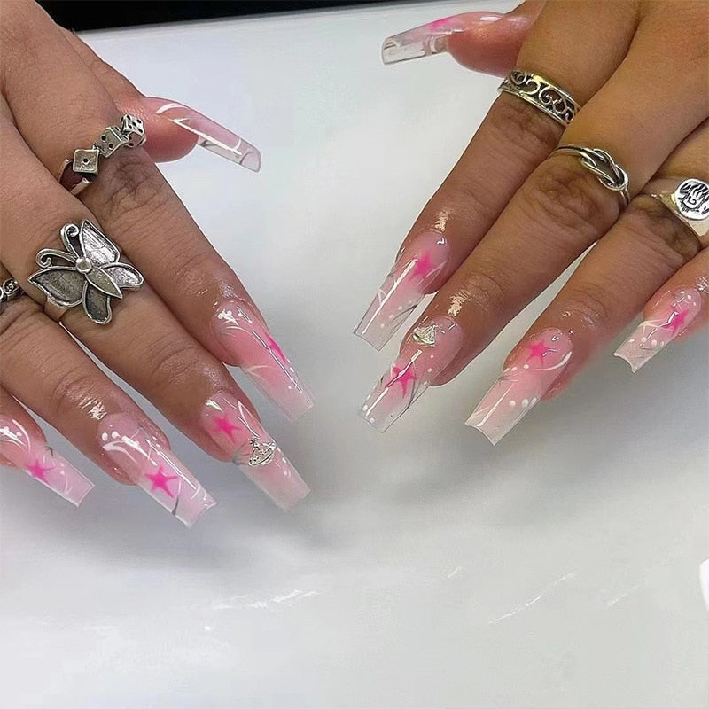 Fake Nails Heart Pattern Full Cover Fake Nails DIY Glue Press On Nails Nail Supplies For Professionals JP2050