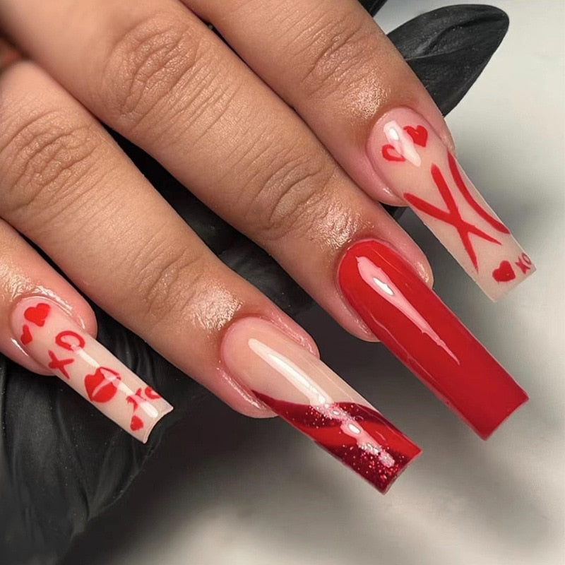 Fake Nails Heart Pattern Full Cover Fake Nails DIY Glue Press On Nails Nail Supplies For Professionals JP2250