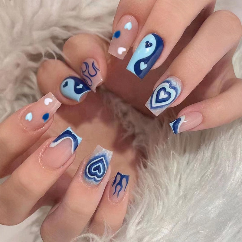 Fake Nails Heart Pattern Full Cover Fake Nails DIY Glue Press On Nails Nail Supplies For Professionals JP-1590