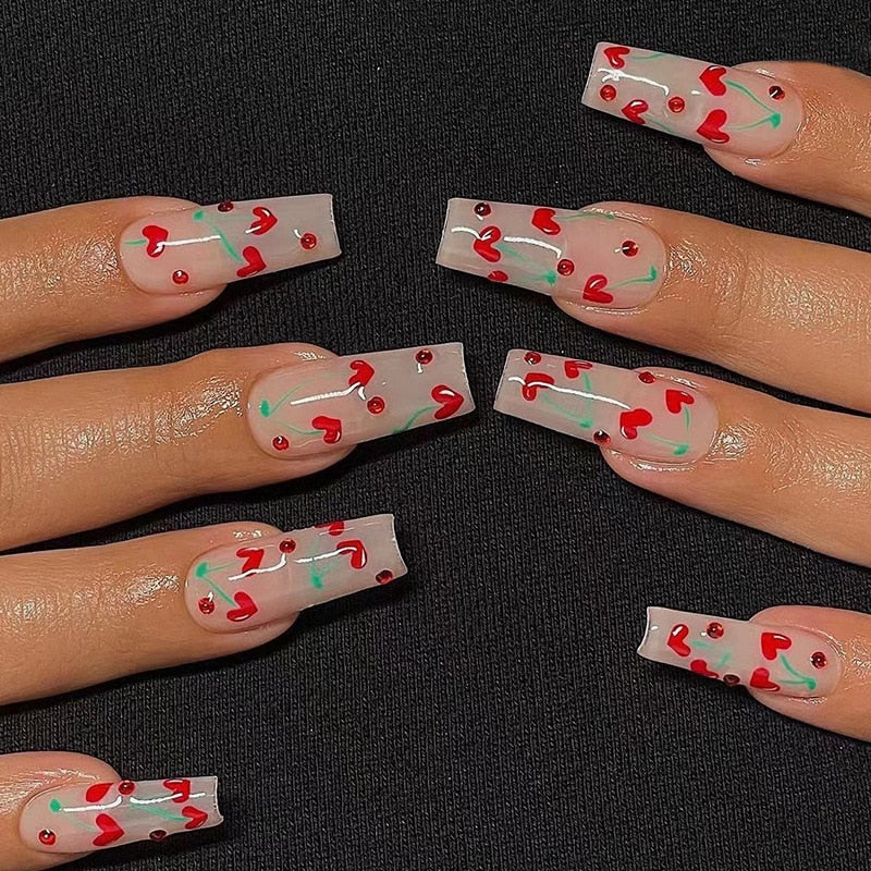 Fake Nails Heart Pattern Full Cover Fake Nails DIY Glue Press On Nails Nail Supplies For Professionals JP1601