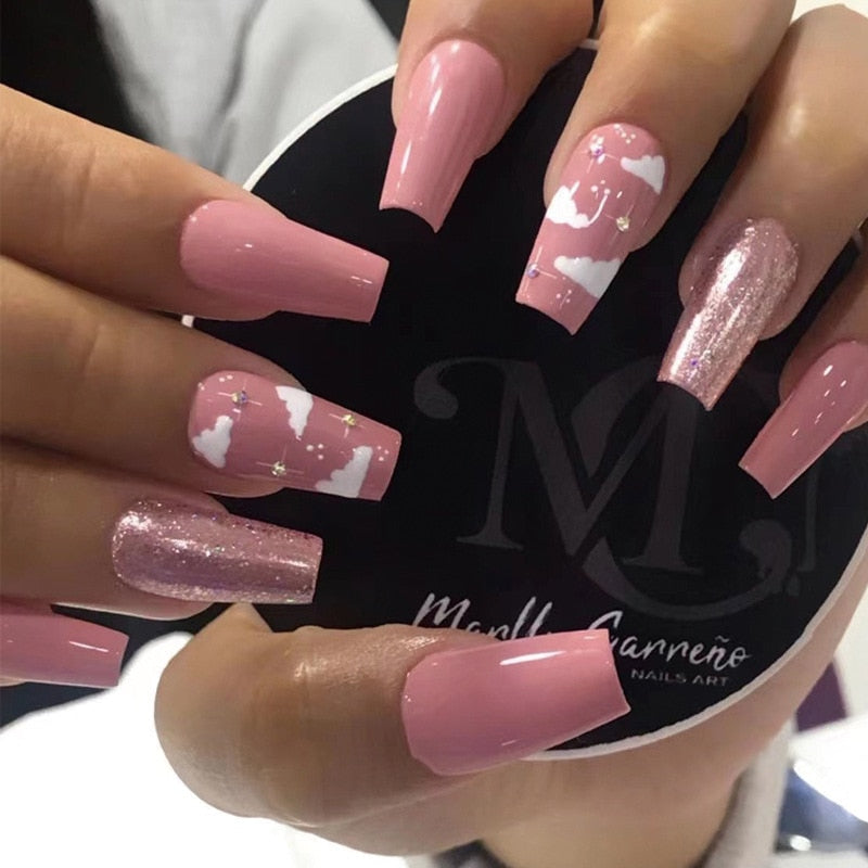 Fake Nails Heart Pattern Full Cover Fake Nails DIY Glue Press On Nails Nail Supplies For Professionals JP1949