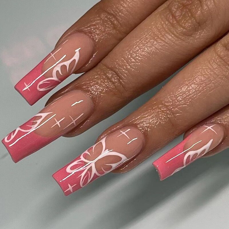 Fake Nails Heart Pattern Full Cover Fake Nails DIY Glue Press On Nails Nail Supplies For Professionals JP1617