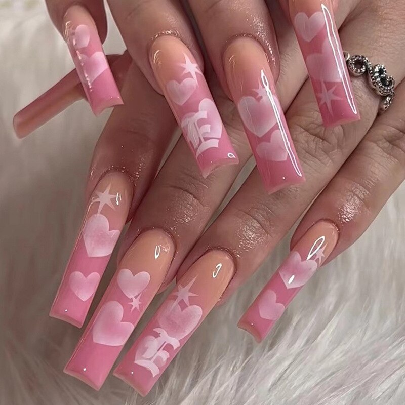 Fake Nails Heart Pattern Full Cover Fake Nails DIY Glue Press On Nails Nail Supplies For Professionals JP1595
