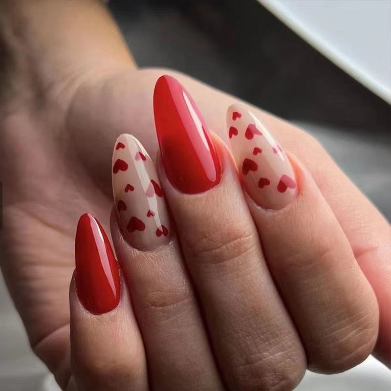 Fake Nails Heart Pattern Full Cover Fake Nails DIY Glue Press On Nails Nail Supplies For Professionals JP2244