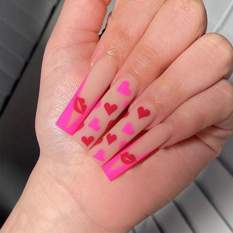 Fake Nails Heart Pattern Full Cover Fake Nails DIY Glue Press On Nails Nail Supplies For Professionals JP2243