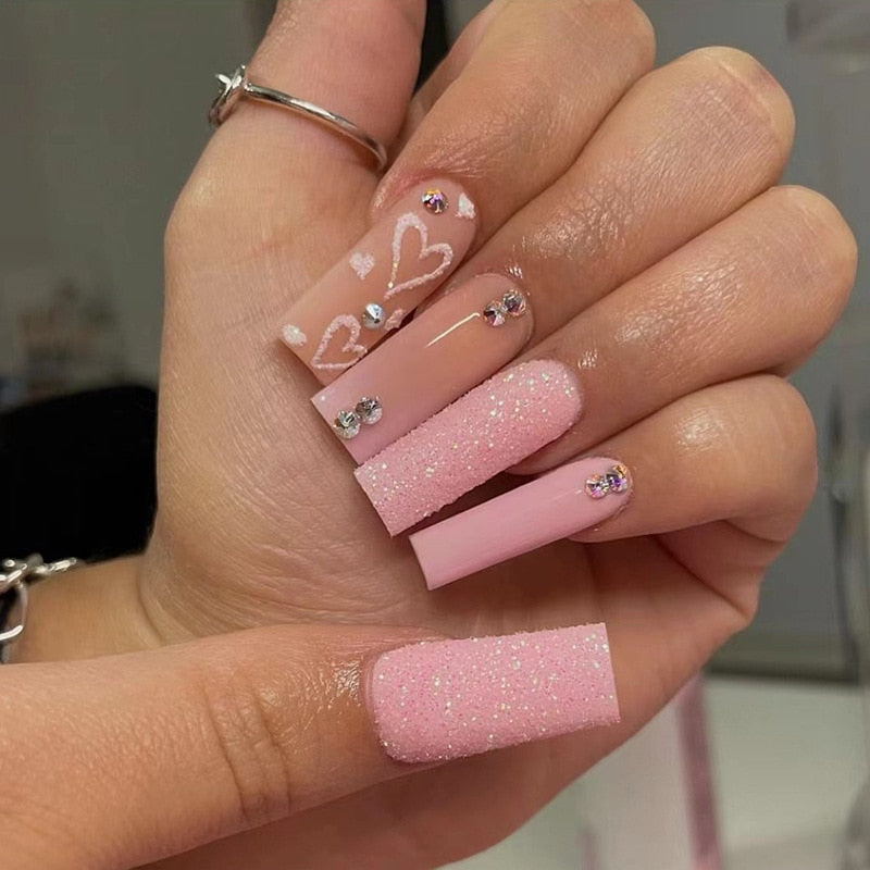 Fake Nails Heart Pattern Full Cover Fake Nails DIY Glue Press On Nails Nail Supplies For Professionals JP2252