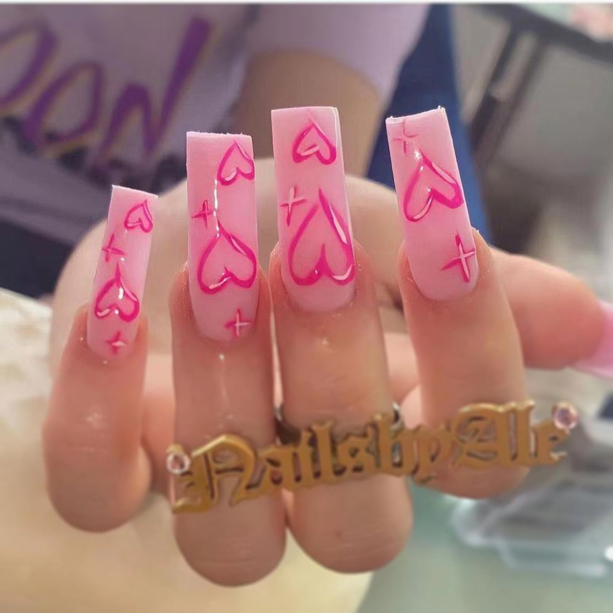 Fake Nails Heart Pattern Full Cover Fake Nails DIY Glue Press On Nails Nail Supplies For Professionals JP1343