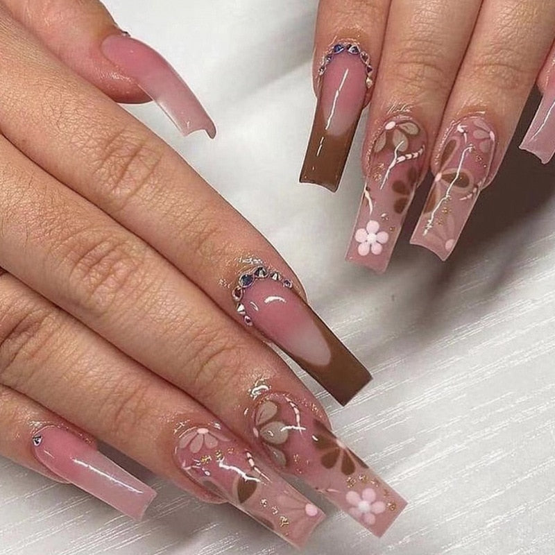 Fake Nails Heart Pattern Full Cover Fake Nails DIY Glue Press On Nails Nail Supplies For Professionals JP1719