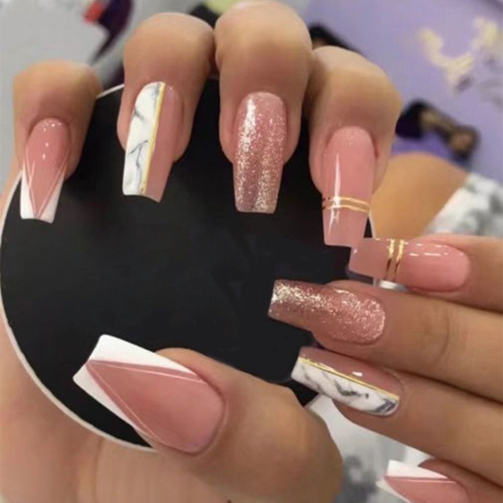 Fake Nails Press On False Nail Advanced Nail Art Wearable French With Rhinestone Glitter Designs Designs Nail Tips DIY Tools AA4