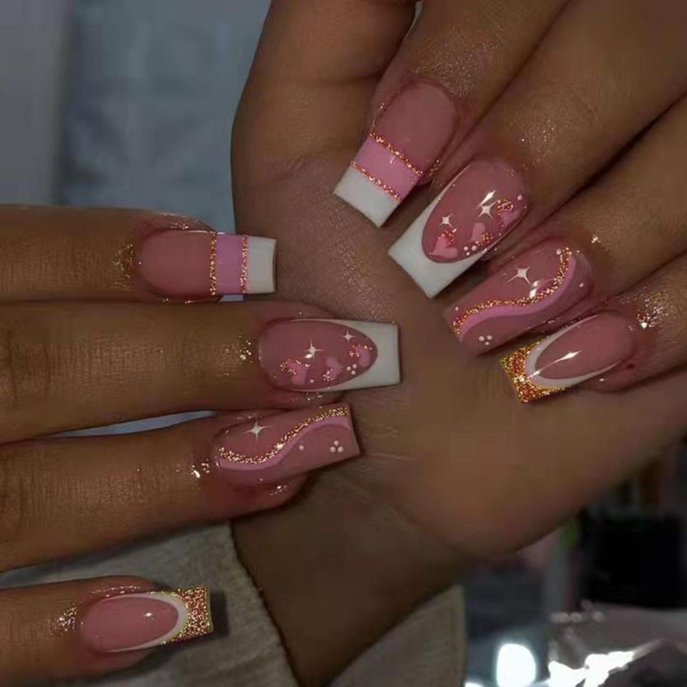 Fake Nails Press On False Nail Advanced Nail Art Wearable French With Rhinestone Glitter Designs Designs Nail Tips DIY Tools Z146