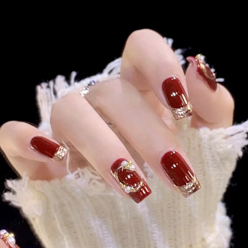 Fake Nails Sets Press on Ballet False Nails with Flower Designs Removable Acrylic Artificial Nails Glitter Nails Art Long Tips 552