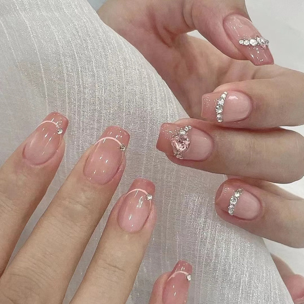Fake Nails Sets Press on Ballet False Nails with Flower Designs Removable Acrylic Artificial Nails Glitter Nails Art Long Tips 209