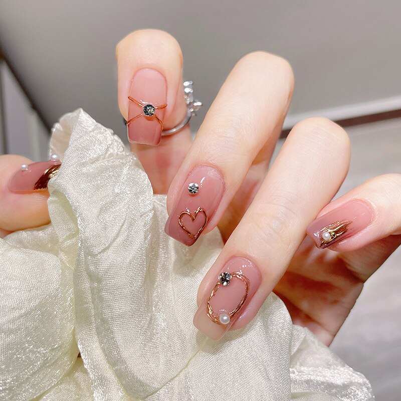 Fake Nails Sets Press on Ballet False Nails with Flower Designs Removable Acrylic Artificial Nails Glitter Nails Art Long Tips 15160