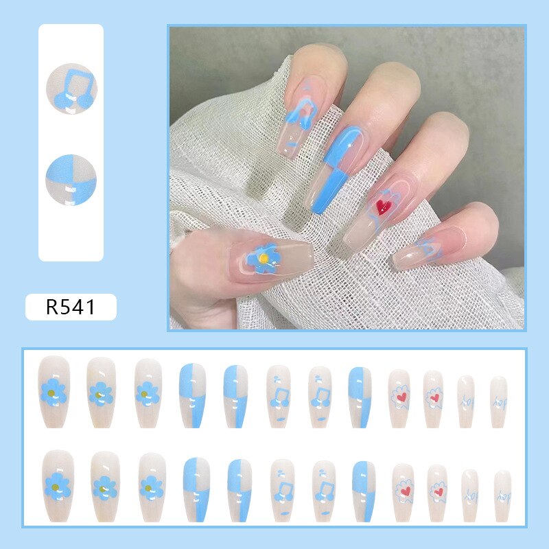 Fake Nails With Glue Full Cover Nail Tips Press On Nails DIY Manicure Tools 24Pcs Oval Head False Nails Pink Almond Artificial Default Title