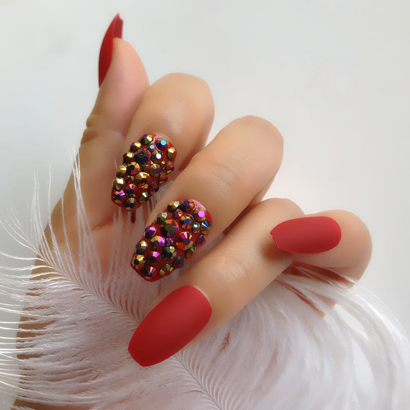 Fake nails 24pcs/set coffin artificial nails tips Custom Rhinestone press on nail false nails art tools Accessories