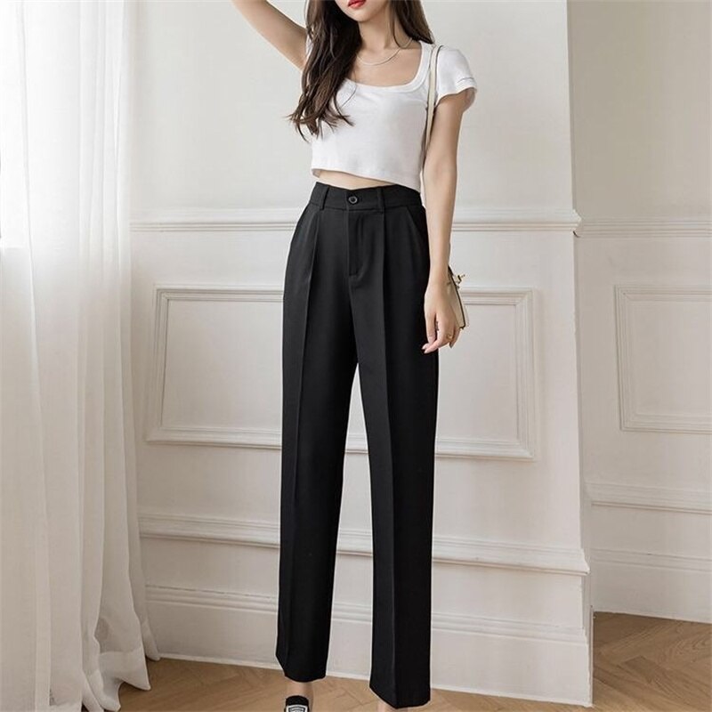 Fall Outfits Women Korean Style Casual High Waist Office Ladies Elegant Pants Black Straight Suit Pants Trousers Y2k Streetwear