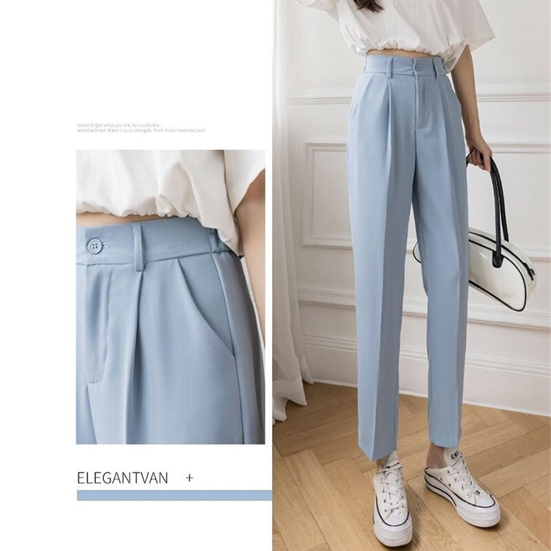 Fall Outfits Women Korean Style Casual High Waist Office Ladies Elegant Pants Black Straight Suit Pants Trousers Y2k Streetwear
