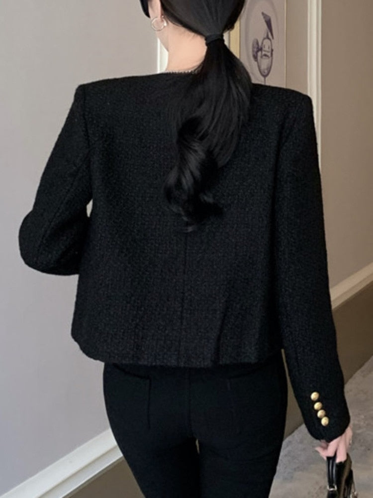 Fall Winter French Vintage Small Fragrant Tweed Jacket Coat Women Elegant Casual Woolen Short Coats Streetwear Outwear Crop Top