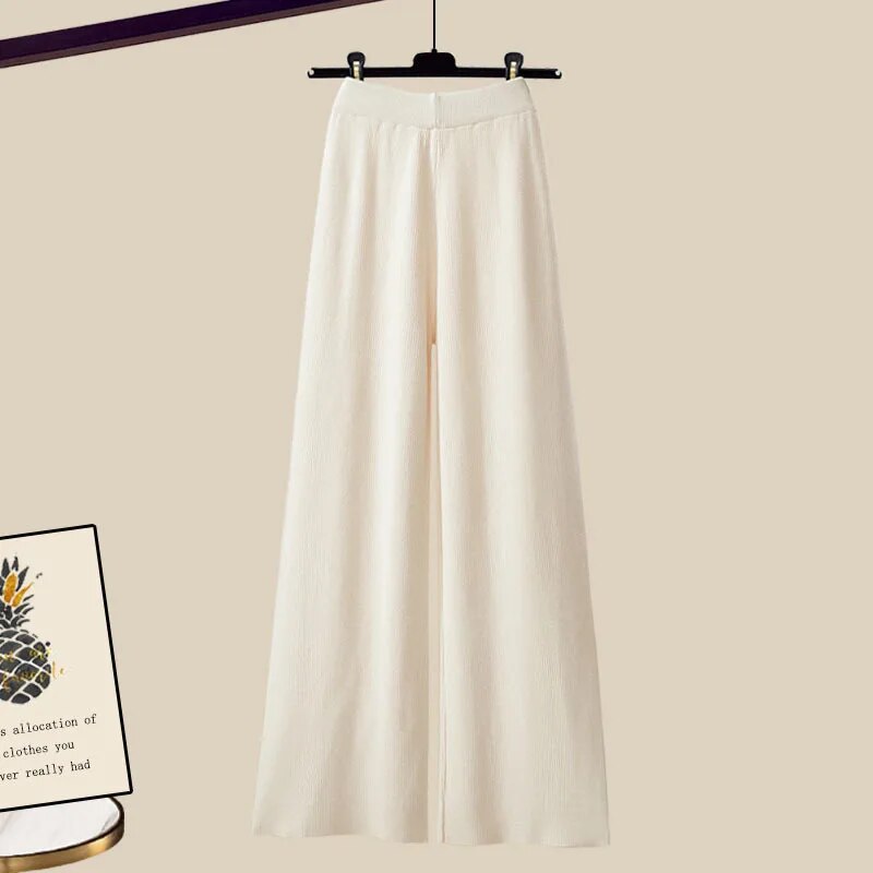 Fall Winter Warm Knit Three Piece Sets Womens Ourfits Office Ladies Elegant V-Neck Sweater+basic Top+Wide Leg Knitted Pants Sets