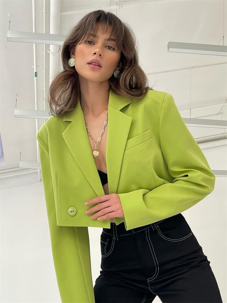 Fall Women Blazer Suit Two Piece Sets Turn-down Collar Blazers Tops And Pleated Skirts Femme High Street Y2K Outfits Only Green Coat