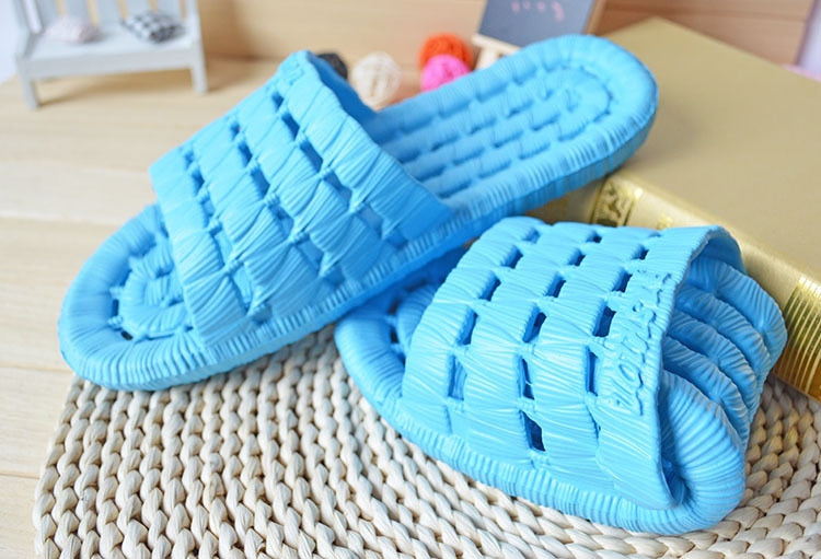 Family Bathroom Slippers Home Indoor Non-slip Unisex Solid Soft Bottom Slipper Sandals Women and Men Slippers Flat Shoes Blue for women