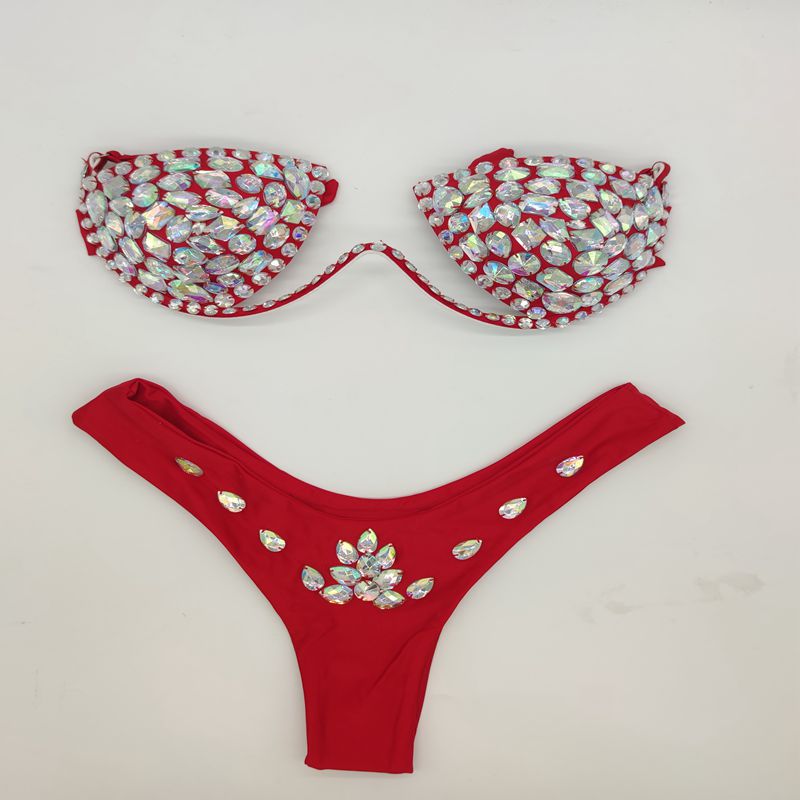Fancy Diamond Bikini Sew Diamonds Red
