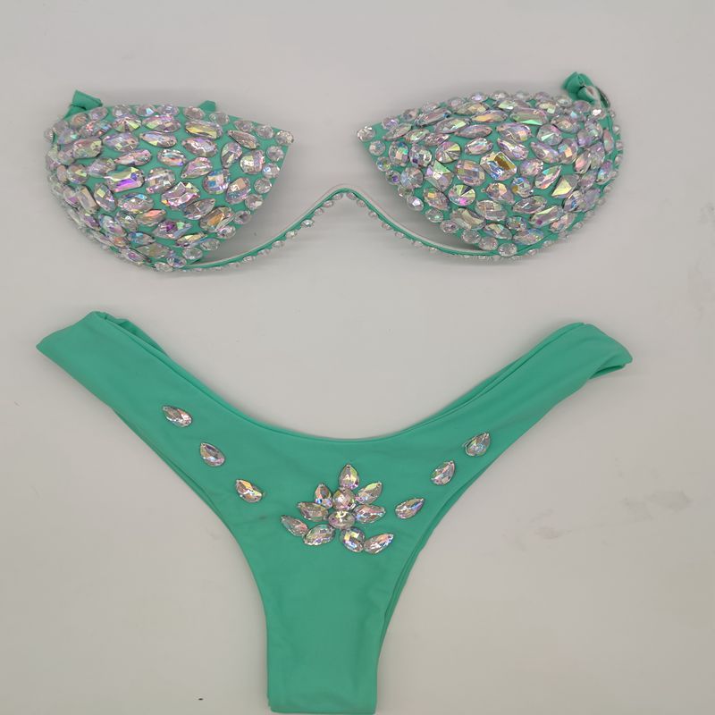 Fancy Diamond Bikini Sew Diamonds Lake green