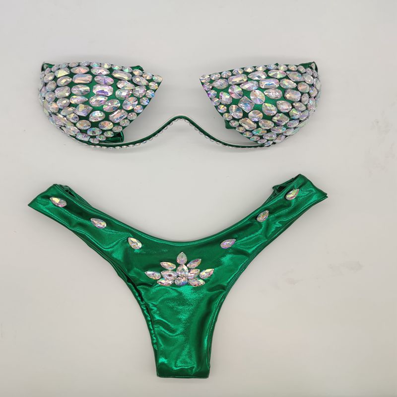 Fancy Diamond Bikini Sew Diamonds Bright green