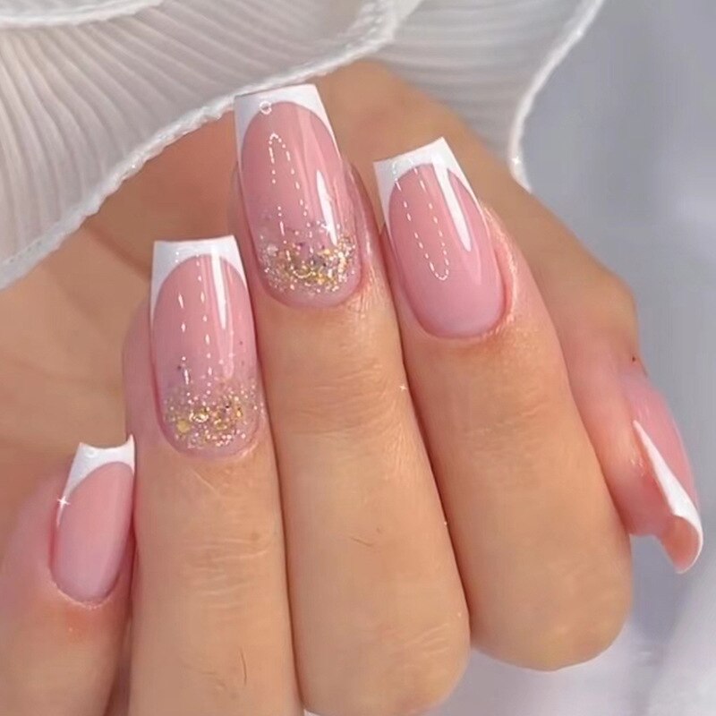 Fashion Colorful Butterfly False Nail Tips With Designs French Coffin Manicure Middle Long Ballerina Fake Nails Set Press on Nai A1