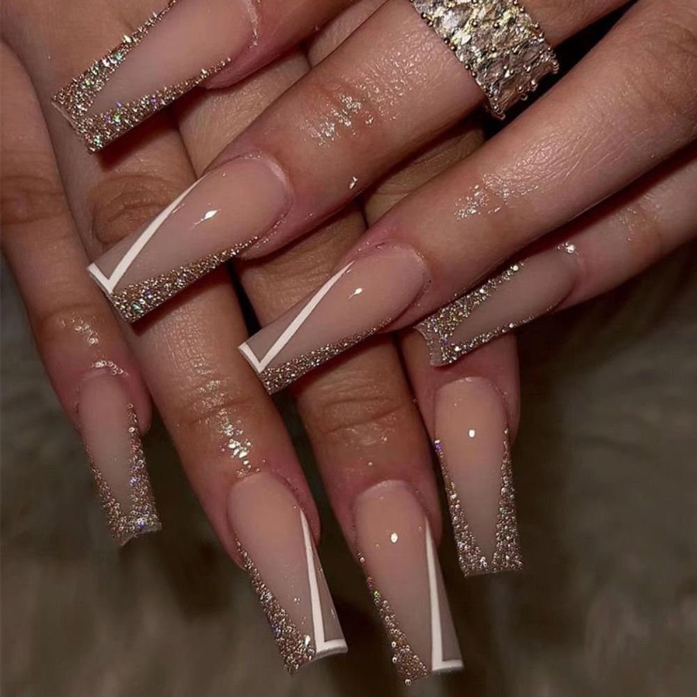 Fashion Colorful Butterfly False Nail Tips With Designs French Coffin Manicure Middle Long Ballerina Fake Nails Set Press on Nai 7