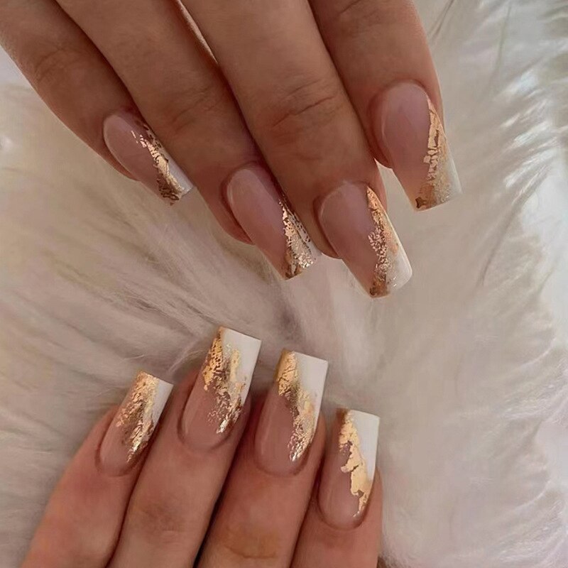 Fashion Colorful Butterfly False Nail Tips With Designs French Coffin Manicure Middle Long Ballerina Fake Nails Set Press on Nai 10
