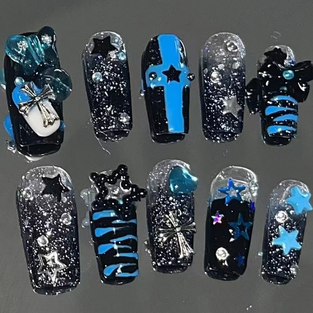 Fashion Cool Personality Cosplay Party Nails Long Coffin 3D High-End Chain Nail Tips Girls Gift Accessories 10