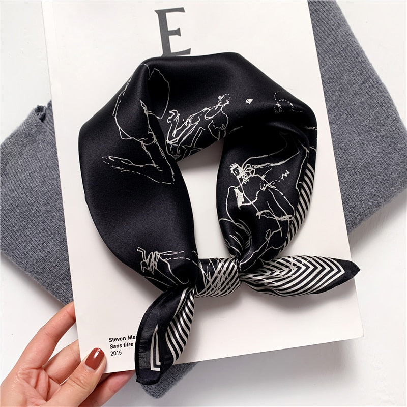 Fashion Designer Print 100% Natural Silk Square Scarves Women Hairband Neck Foulard Female Small Kerchief Bandana New 2024 FZ95-2 53cm real silk